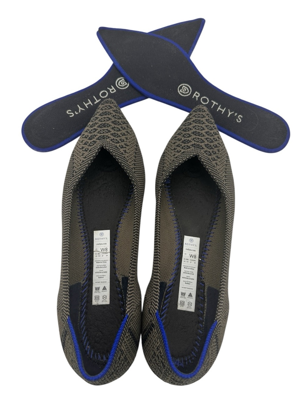 ROTHY’S The Point Walnut Python Flats Pointed Toe Grey Shoes US Women's 8 - Picture 4 of 6